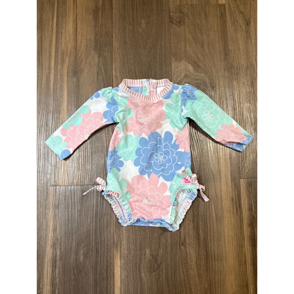 Ruffle Butts Floral Baby Girl 6-12 M One Piece Swimsuit Rashguard Long Sleeve